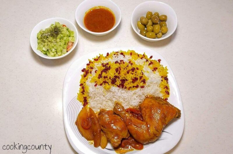 Zereshk polo ba morgh | Barberry rice with chicken