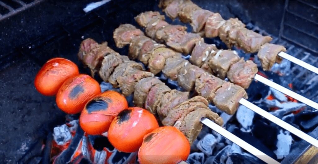 cooking mutton kebab